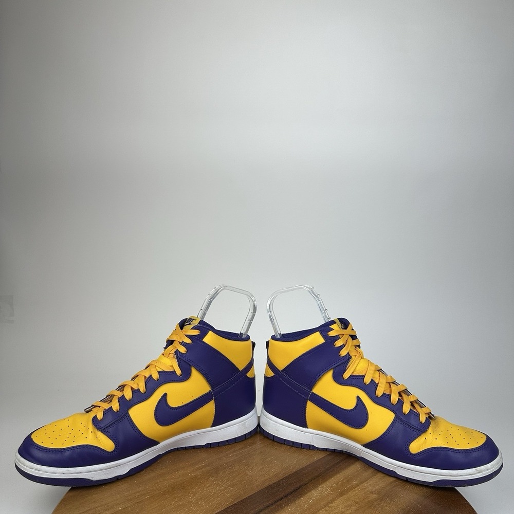Mens Nike Dunk High Retro Lakers Leather Athletic Sneakers Shoes Size 12 D GUC - Picture 5 of 8